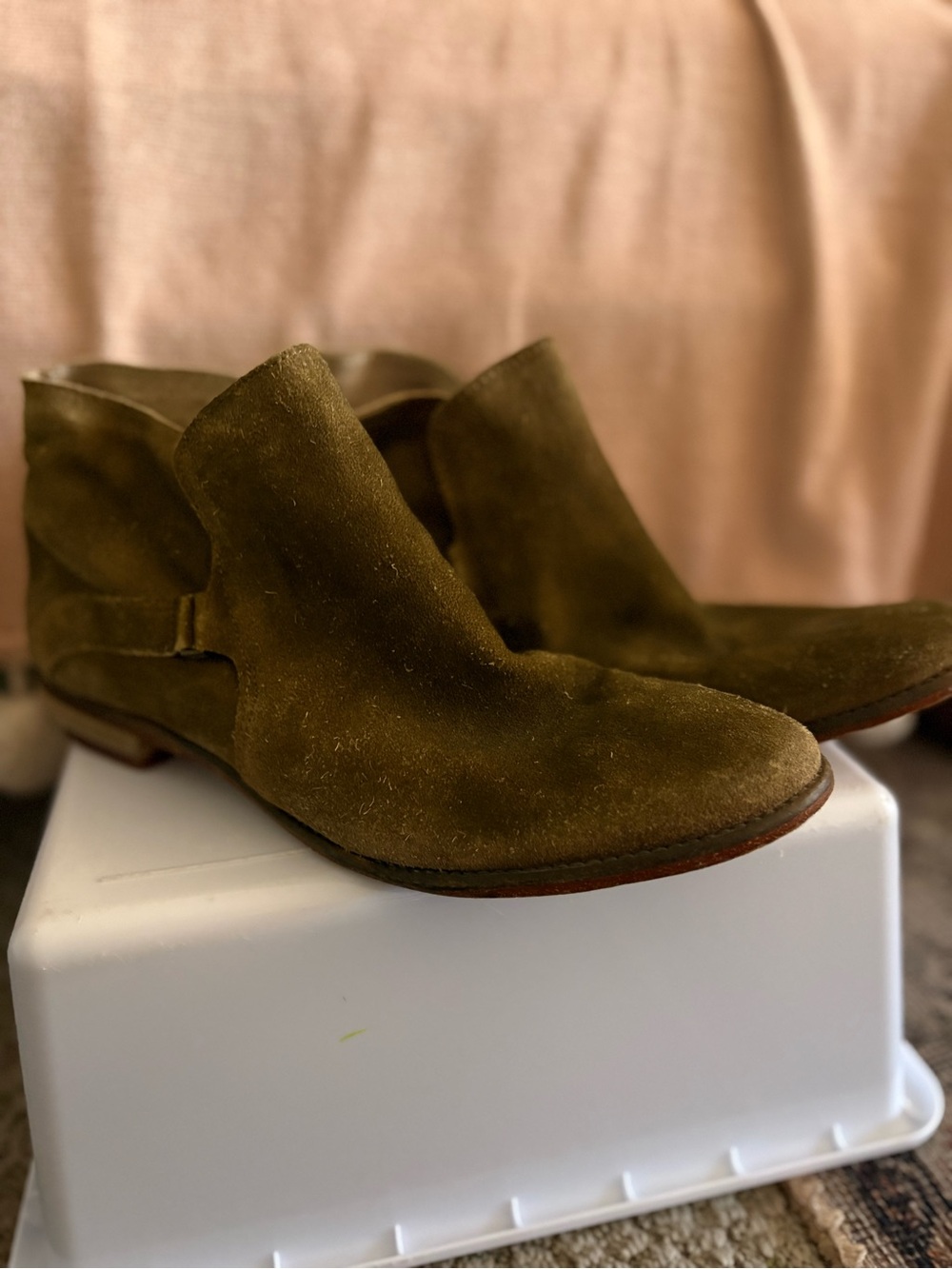 Free People Olive Suede Slip-On Ankle Boots